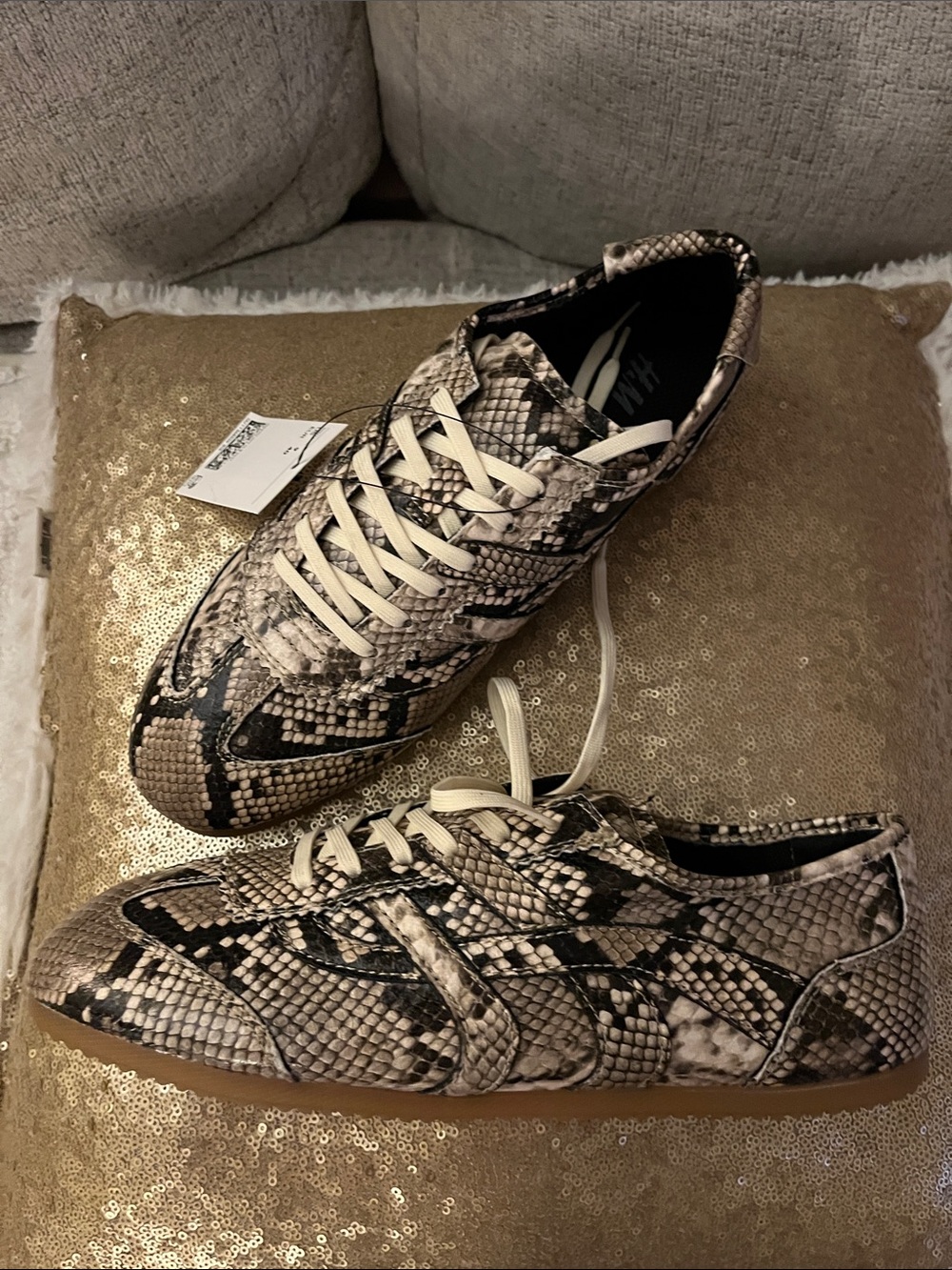 H&M Snake-Print Sneakers in Beige, Black and Cream